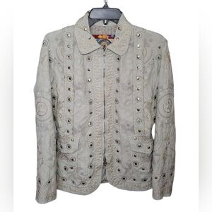 Biya Johnny Was Women's Embroidered and Studded Zip Up Jacket Size Small